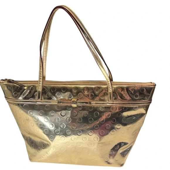 Retro Kate Spade New York Gold Metallic Tote Bag Purse RARE Handbag - Picture 3 of 16